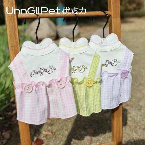 UnnGllPet优古力原创春夏水钻假两件背带裙飞袖宠物狗小型犬衣服