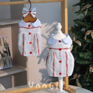 UnnGll朱古力原创夏海盐玫瑰连衣裙圆领花朵狗狗宠物衣服马尔济斯