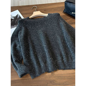 牛货闭眼入~时装款 深灰色高级感亮片羊绒衫毛衣女宽松柔软针织衫