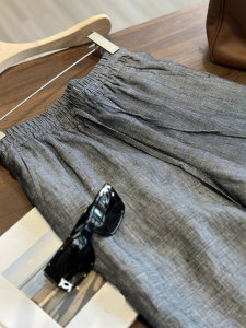 无敌推荐~牛仔色亚麻舒服阔腿裤子女松紧高腰垂坠感舒适休闲长裤