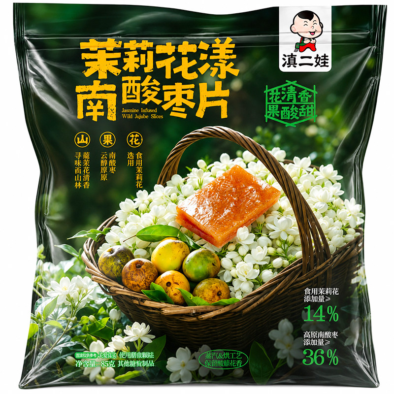 滇二娃茉莉花漾南酸枣片办公室便宜解腻零食休闲即食健康美味小吃
