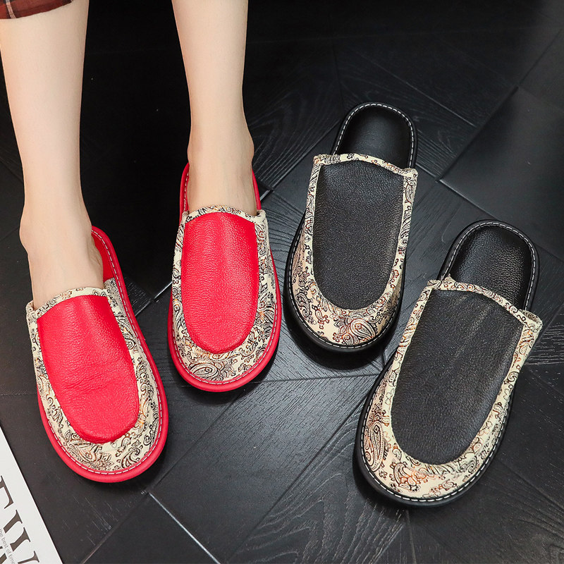 真牛皮棉拖鞋男冬室内毛毛月子