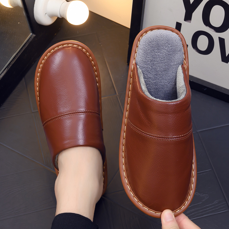 真皮居家冬季棉拖鞋保暖