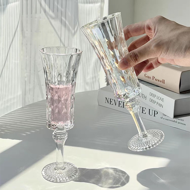 法式高颜值香槟杯复古浮雕高脚杯