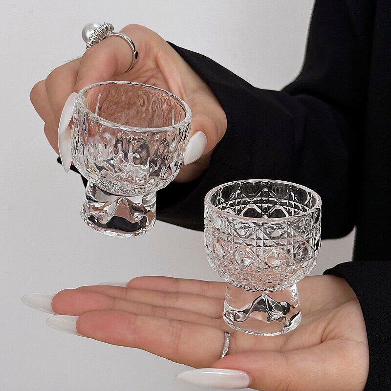 迷你ins风玻璃高脚山脉一口杯