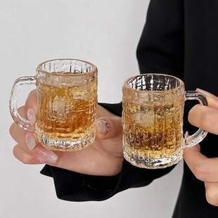 小酒杯一口杯茶杯迷你ins创意家用带把手玻璃树纹一两杯白酒杯