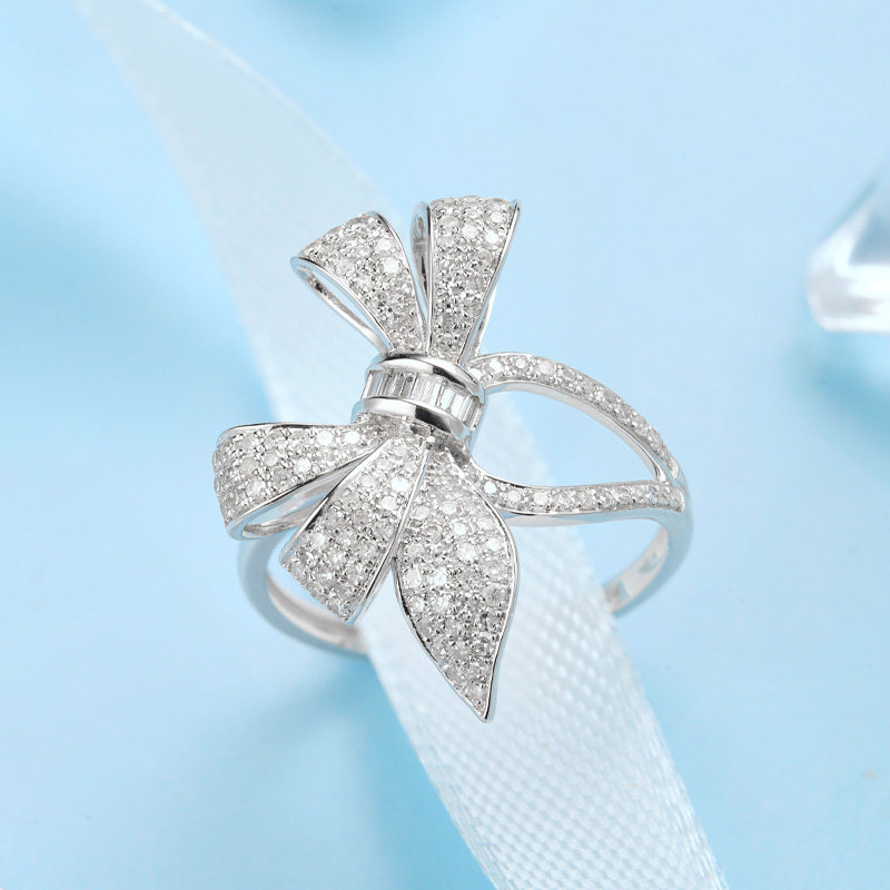 fft珠宝 群镶戒指白18k金蝴蝶结丝带钻石女戒50分钻戒时尚女款