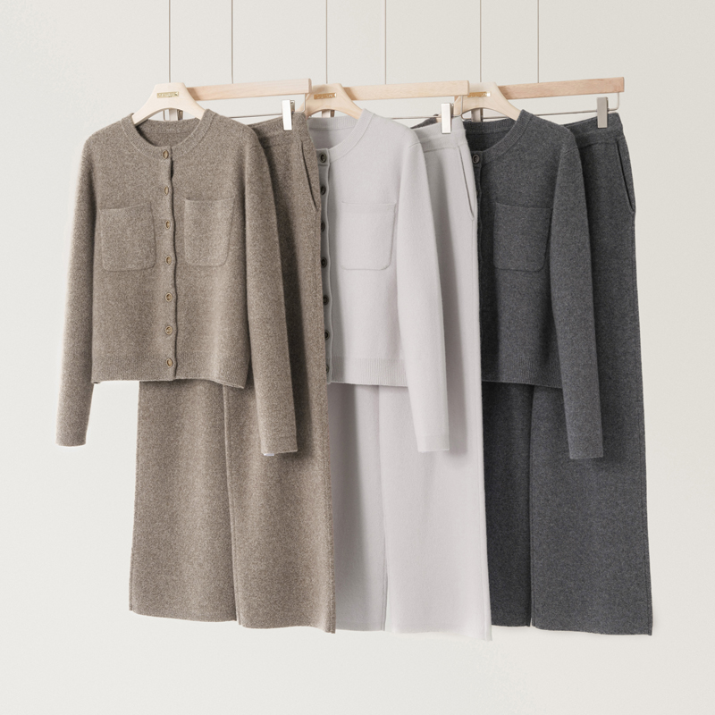 100%纯山羊绒套装开衫+阔腿裤