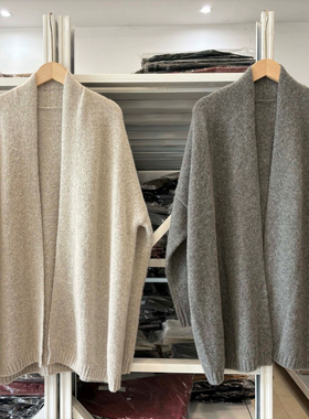 无压感定纺长绒纱轻盈柔糯100%纯山羊绒女开衫中长款宽松慵懒风秋