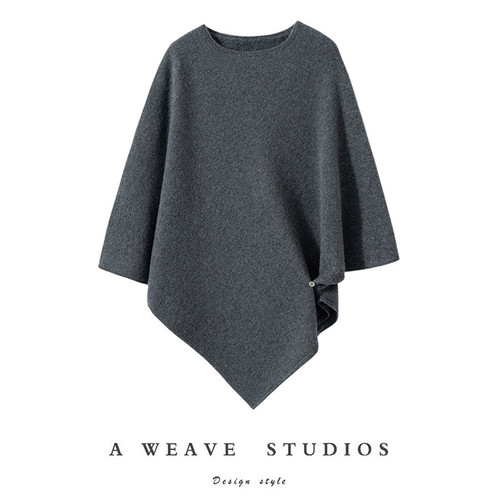 极简披肩Pure Cashmere100%纯山羊绒高端圆领斗篷气质针织外搭