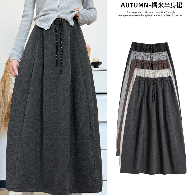 深灰糯米裙女2025新款秋冬季慵懒高腰a字南瓜裙大码小个子半身裙