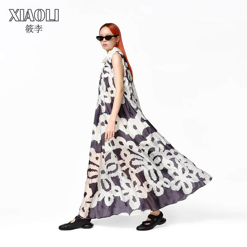 XIAOLI筱李蕾丝印花木耳边连衣裙