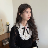 饰蝴蝶结时尚 领结女复古英伦风衬衫 领口黑色装 花朵胸针领花2026新