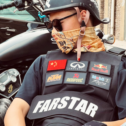 FARSTAR原创机车马甲摩托车骑行赛车服反光设计机能风国旗贴贴