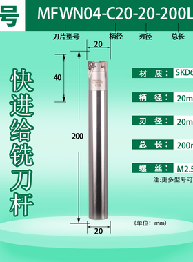 数控铣刀杆MFWN04双面快进给铣刀杆R217.96快进给刀杆WNMMU040308
