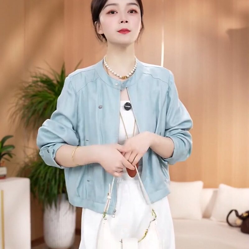 春夏薄款防晒外套女立领短款甜美巨好看宽松显瘦百搭休闲夹克上衣图片
