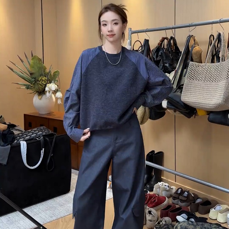欧货撞色卫衣女2025秋款百搭宽松显瘦时尚设计感小个子条纹袖上衣