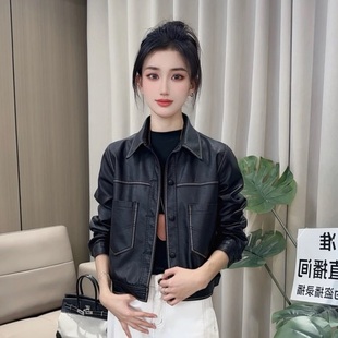 机车服皮夹克潮 港风复古大口袋时尚 短款 皮衣外套女2025春秋新款