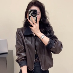 百搭减龄小个子软皮夹克外套 2026款 韩系高级感翻领短款 皮衣女秋季