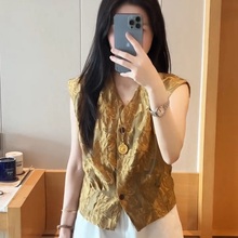 法式高级感V领无袖衬衫女2025夏季新款设计感小众小个子薄款上衣
