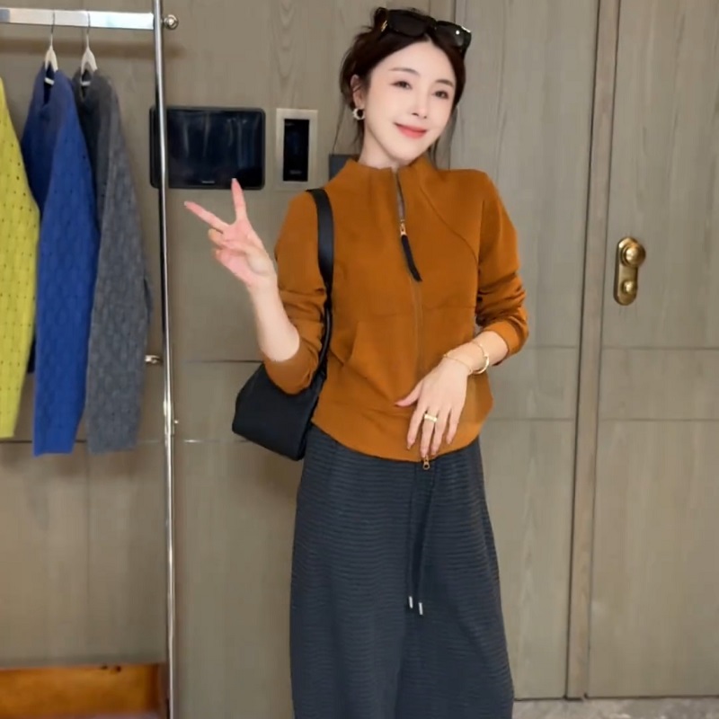 欧货立领拉链开衫卫衣女2025年秋新款百搭修身显瘦小个子休闲外套