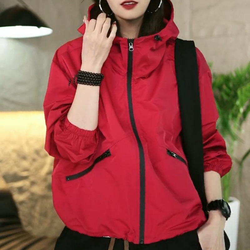 欧货薄款连帽冲锋衣外套女
