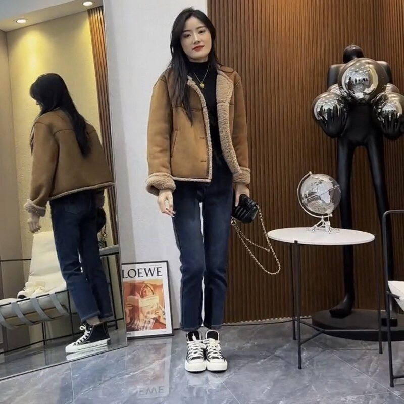 羊羔毛绒外套女冬季短款小个子高级感小香风皮毛一体加绒外穿夹克,女装/女士精品,短外套,淘宝优惠券,粉丝福利购,淘宝优惠卷