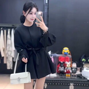 收腰风衣外套女小个子大衣 2025新款 韩版 气质圆领系带风衣女中长款