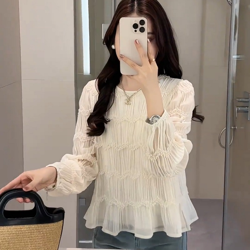 设计感褶皱纹理衬衣女款2025新款爆款漂亮小衫轻奢高级感衬衫上衣