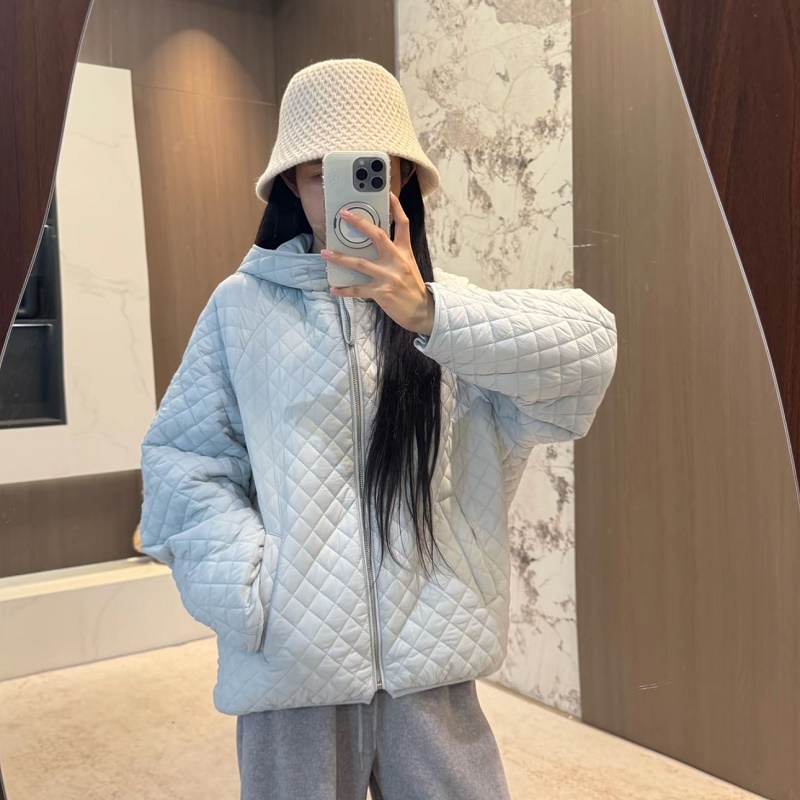 菱格夹棉短款棉服外套女轻薄款连帽2025秋冬新款好看棒球服棉衣