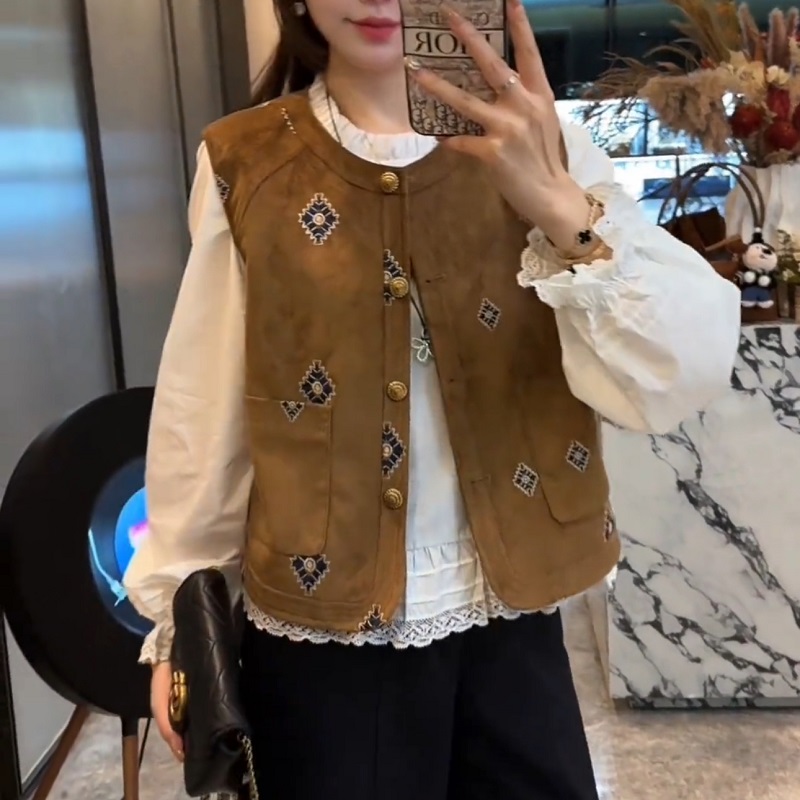韩系复古气质港风别致外搭2025秋季时髦马甲拼接背心女上衣马夹潮