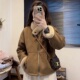 高级感立领皮毛一体外套女冬宽松休闲复古保暖短款 机车服夹克上衣