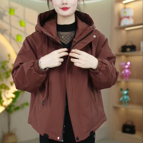 短款休闲连帽派克服外套女2025秋冬款小个子宽松加绒加厚保暖棉衣
