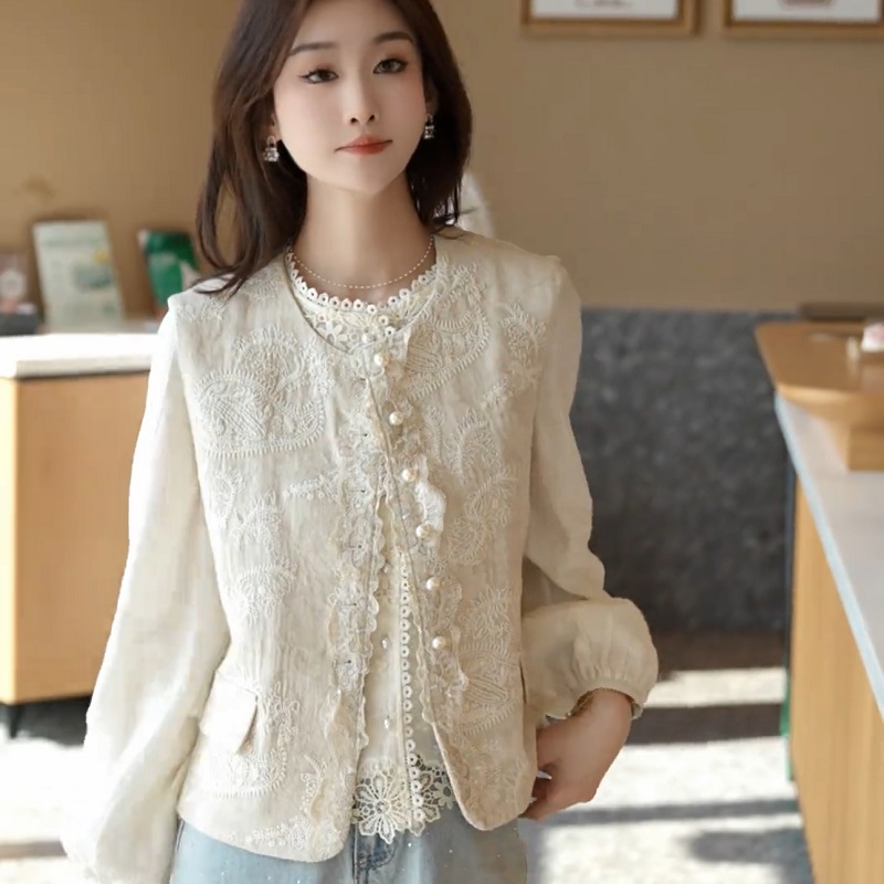 米色刺绣小香风棉麻马甲女春秋2025新款气质马夹坎肩高端无袖外套