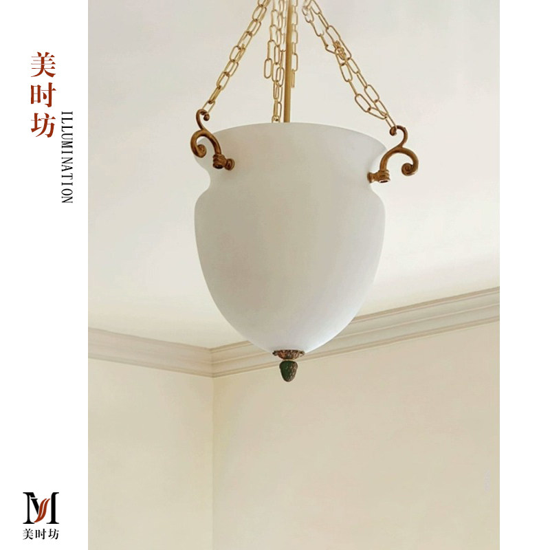 美式复古玻璃餐厅卧室吊灯全铜花苞客厅过道玄关法式中古楼梯吊灯