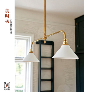 美式全铜VC1:1餐厅吊灯 法式中古复古一字长条双头吧岛台餐桌灯具