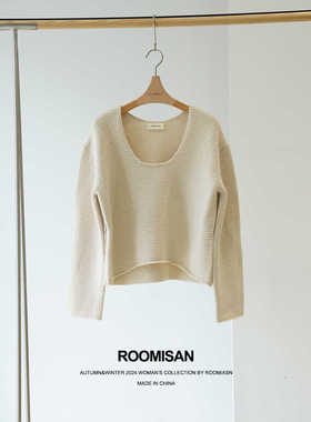 ROOMISAN&F合作款高定系列/设计感圆领镂套头简约麻花纹理毛衣女