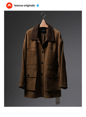 Roomisan 2025秋冬新品美拉德色系宽松立体口袋设计羊皮猎装皮衣