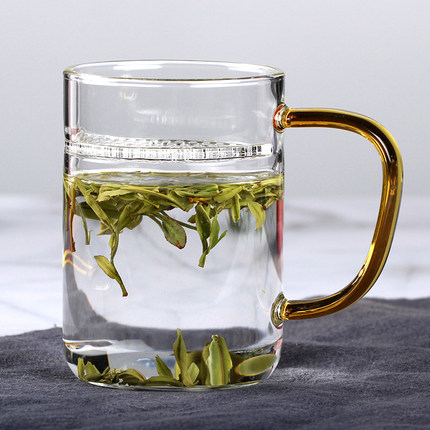 月牙杯玻璃耐热绿茶杯过滤泡茶杯家用杯子带把带盖泡茶滤一体水杯