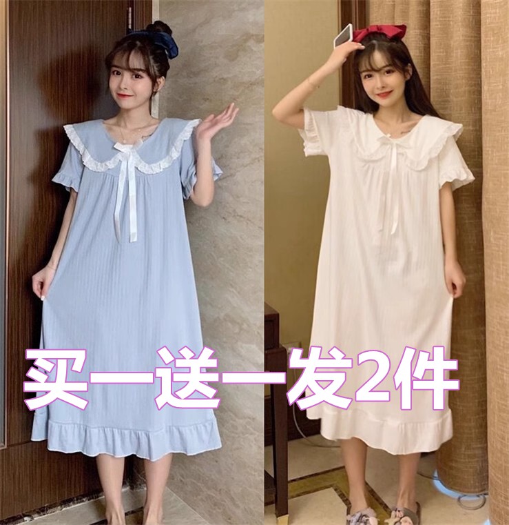 isn网红公主风睡裙女娃娃领夏季甜美可爱学生睡衣夏连衣裙可外穿