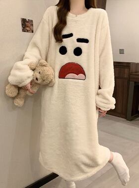 新款秋冬季珊瑚绒睡裙女士加厚保暖法兰绒甜美睡裙冬天孕妇连衣裙
