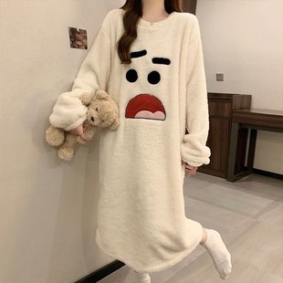新款秋冬季珊瑚绒睡裙女士加厚保暖法兰绒甜美睡裙冬天孕妇连衣裙
