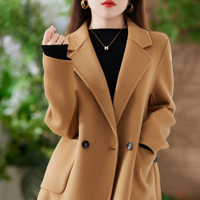 秋冬加厚双面羊绒大衣中长款小个子西装羊毛呢外套气质百搭