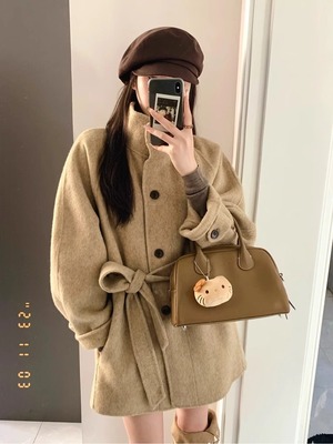 NOHASHTAG立领双面羊毛大衣女秋冬季2025新款韩系短款毛呢外套