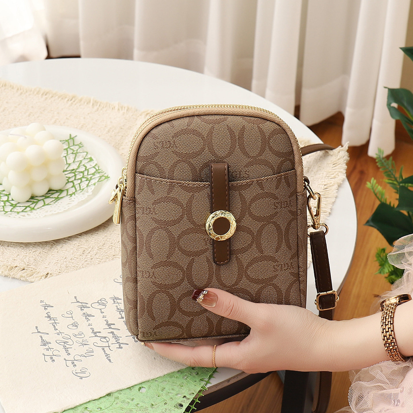 手机包女斜挎迷你小包高级感复古多层拉链小包包小巧轻便小挎包女