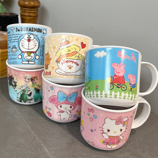 2025新款儿童迷你小水杯家用卡通可爱带盖防摔塑料树脂200ml杯子