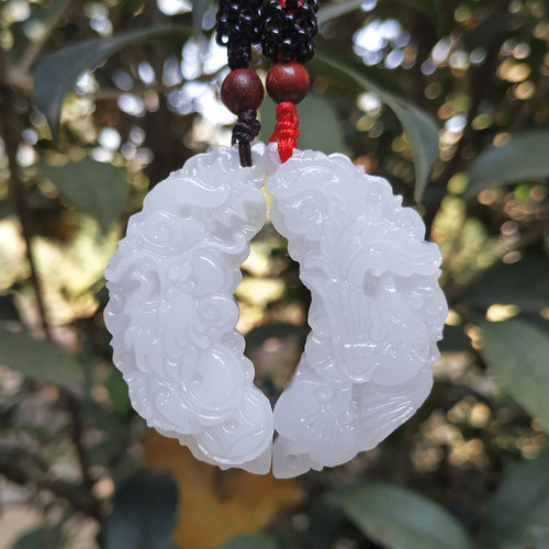 天然阿富汗玉龙凤吊坠男女情侣款白玉龙凤月牙对玉石挂件玉佩项链