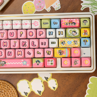 蹦蹦studio键盘原创飞天小女警客制化个性可爱原厂pbt热升华键帽