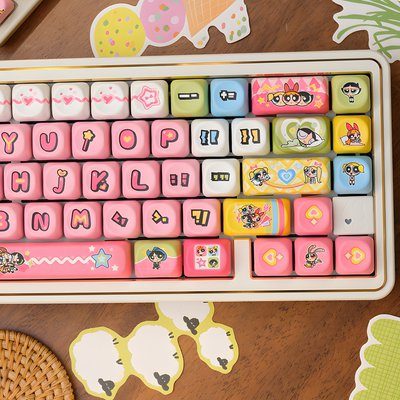 蹦蹦studio键盘原创飞天小女警客制化个性可爱原厂pbt热升华键帽
