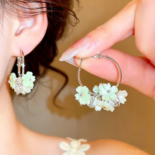 画蝶饰品甜妹风花朵串珠银针耳环